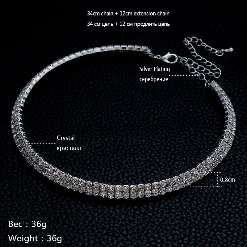 Rhinestone Crystal Choker Necklace Earrings and Bracelet Sets