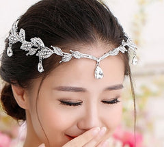 Crystal Bridal Rhinestone Water drops Leaf Tiara and Headband