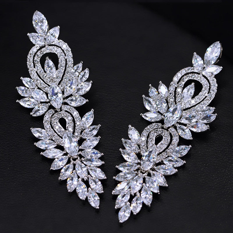 Cubic Zirconia Big Long Luxury Bridal Earring