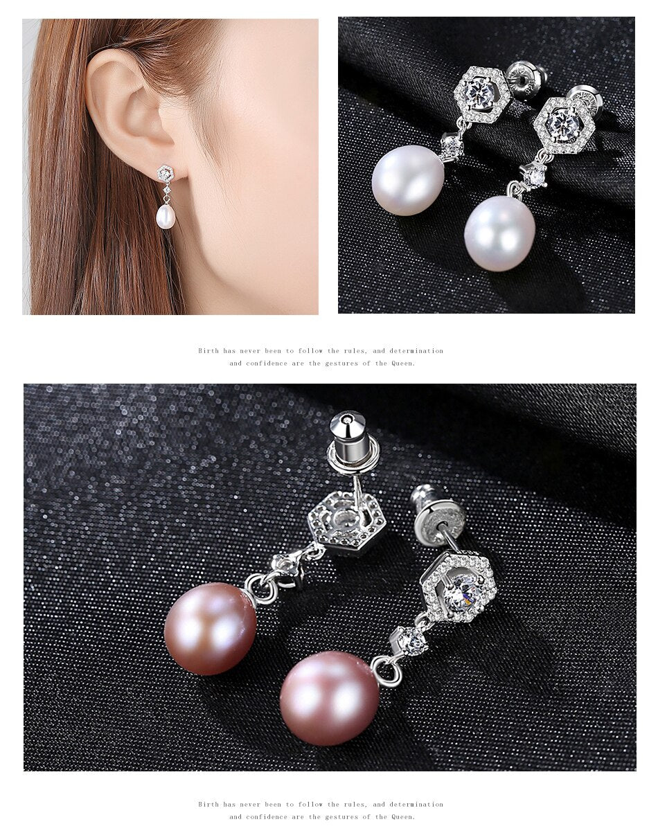 925 Sterling Silver Natural Freshwater Pearl & Zirconia Stud Earrings