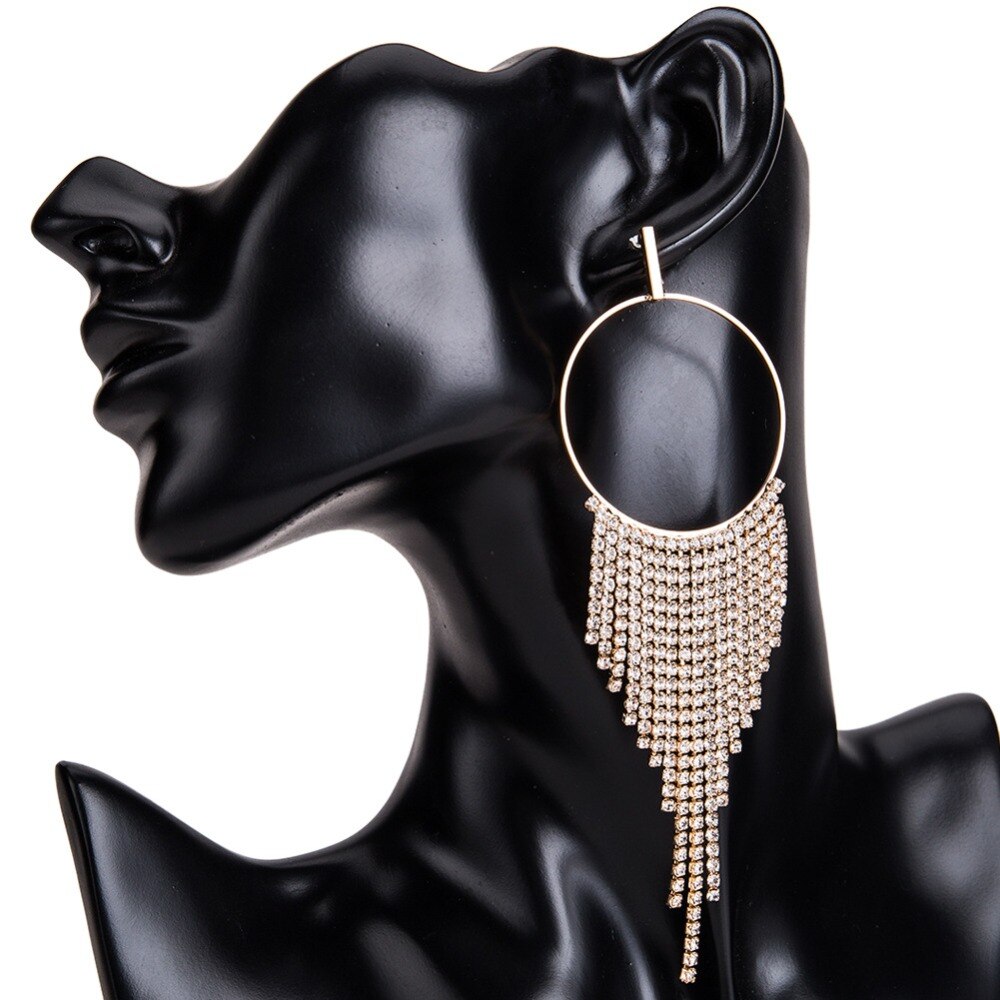 Long Rhinestone Evening Crystal Dangle Earring