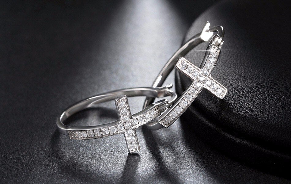 Big Hoop with CZ Diamonds Cross Style Clip  Earrings