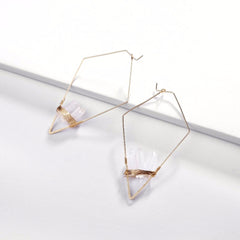 Fashion Copper Wire Rhombic Hoop Earring with Natural Quartz Stone