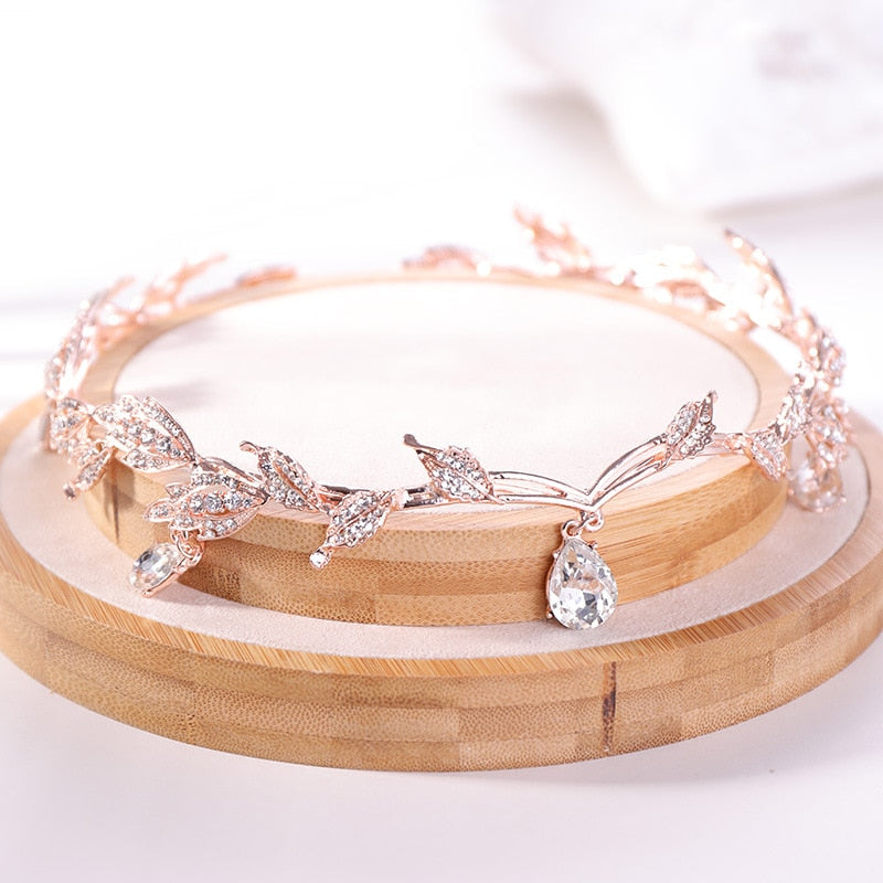 Crystal Bridal Rhinestone Water drops Leaf Tiara and Headband