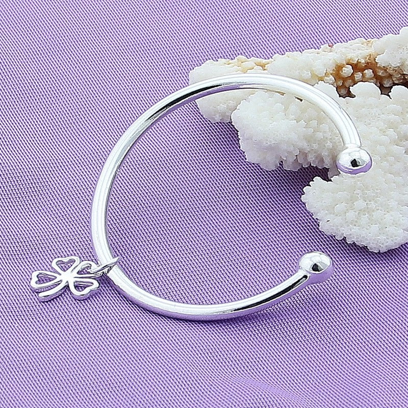 925 Sterling Silver Four-leaf Clover Bangle