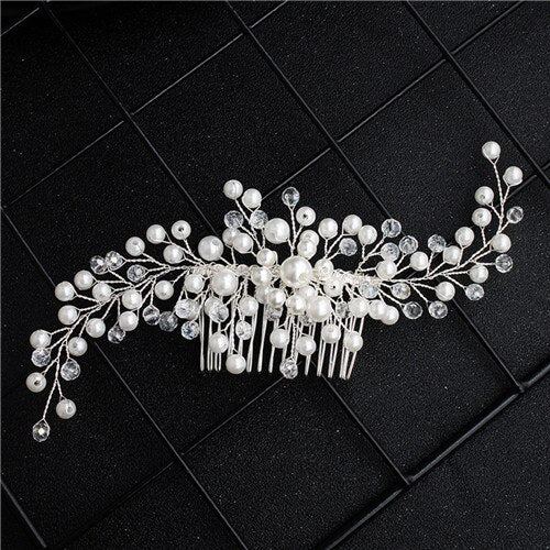 Handmade Crystal Barrette Pearl Hair Combs Ornament Bridal Hairpins