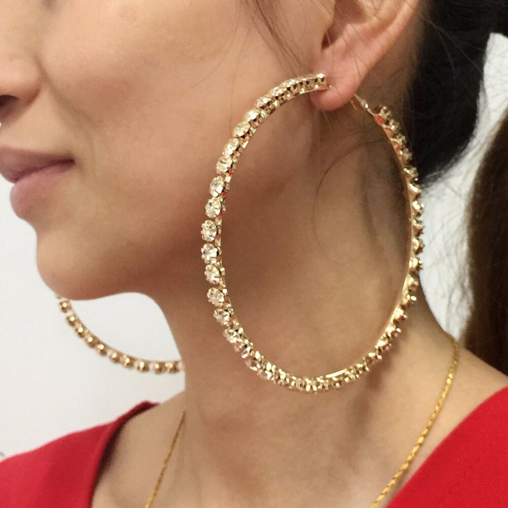 Luxury Big Crystal Hoop Statement Earrings with Rhinestones