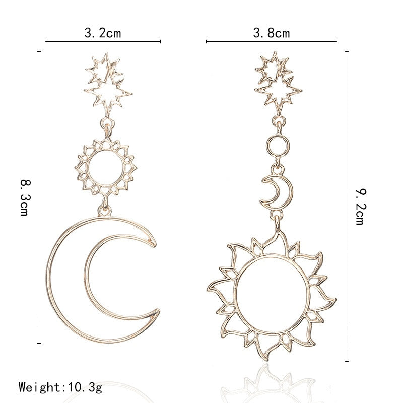 Sun and Moon Asymmetric Exaggeration Earrings