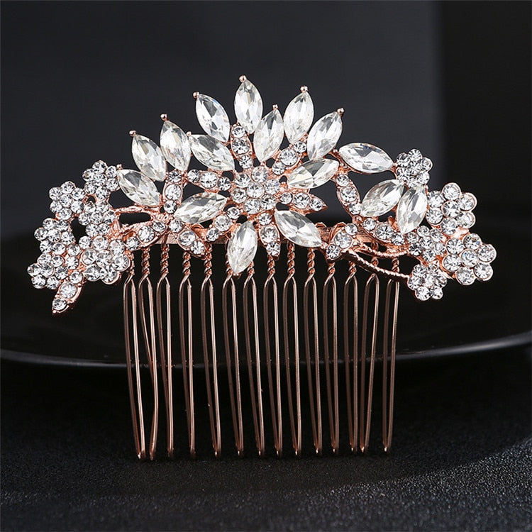 Handmade Crystal Barrette Pearl Hair Combs Ornament Bridal Hairpins