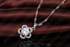 Vintage Flower Cubic Zirconia Sterling Silver Necklace & Earrings Set