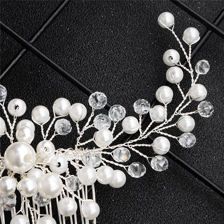 Handmade Crystal Barrette Pearl Hair Combs Ornament Bridal Hairpins