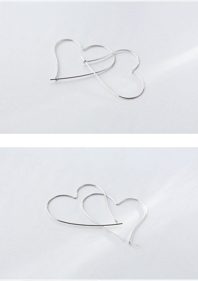 Charm Hearts Shape Sterling Silver Classic Big Hoop Earrings