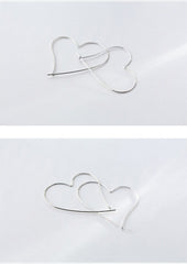 Charm Hearts Shape Sterling Silver Classic Big Hoop Earrings