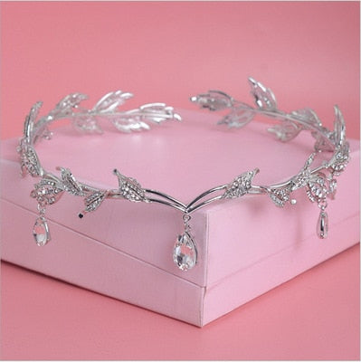 Crystal Bridal Rhinestone Water drops Leaf Tiara and Headband