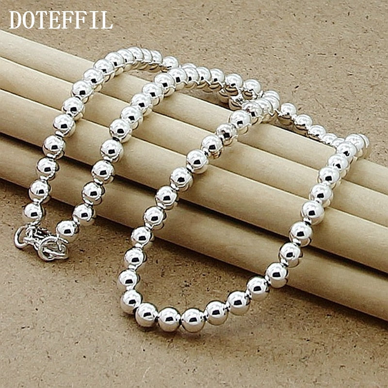 6mm Smooth Beads Ball Chain Necklace 925 Sterling Silver