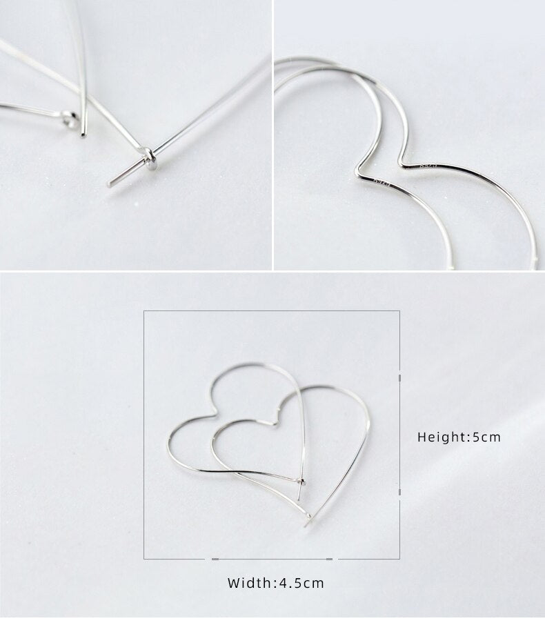 Charm Hearts Shape Sterling Silver Classic Big Hoop Earrings