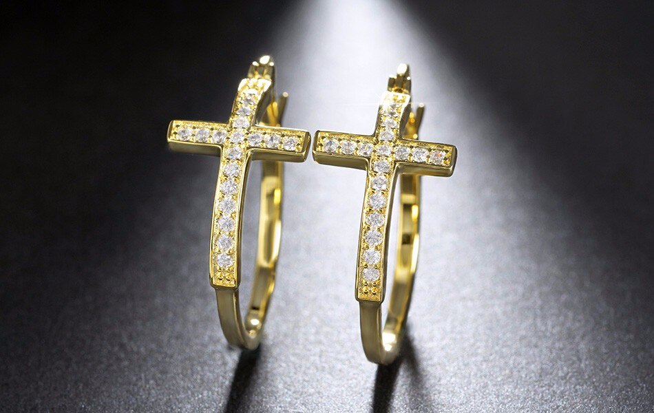 Big Hoop with CZ Diamonds Cross Style Clip  Earrings