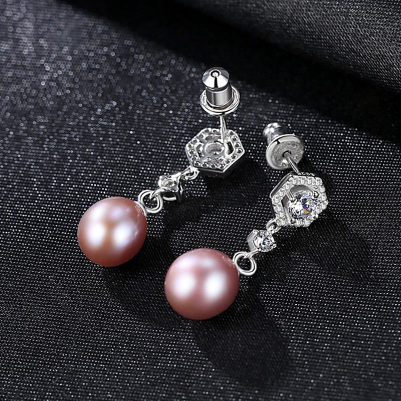 925 Sterling Silver Natural Freshwater Pearl & Zirconia Stud Earrings