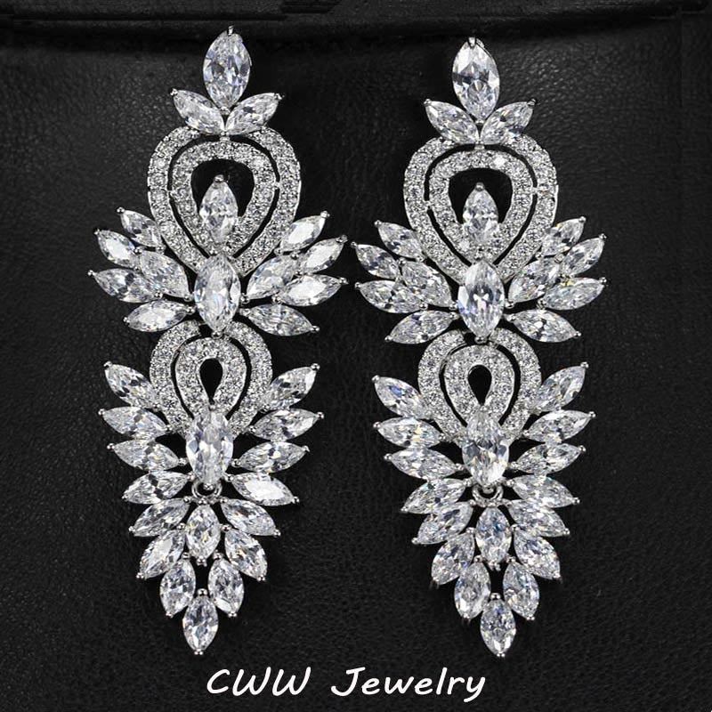 Cubic Zirconia Big Long Luxury Bridal Earring