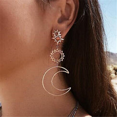 Sun and Moon Asymmetric Exaggeration Earrings