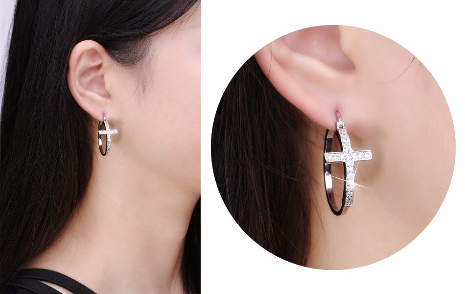 Big Hoop with CZ Diamonds Cross Style Clip  Earrings