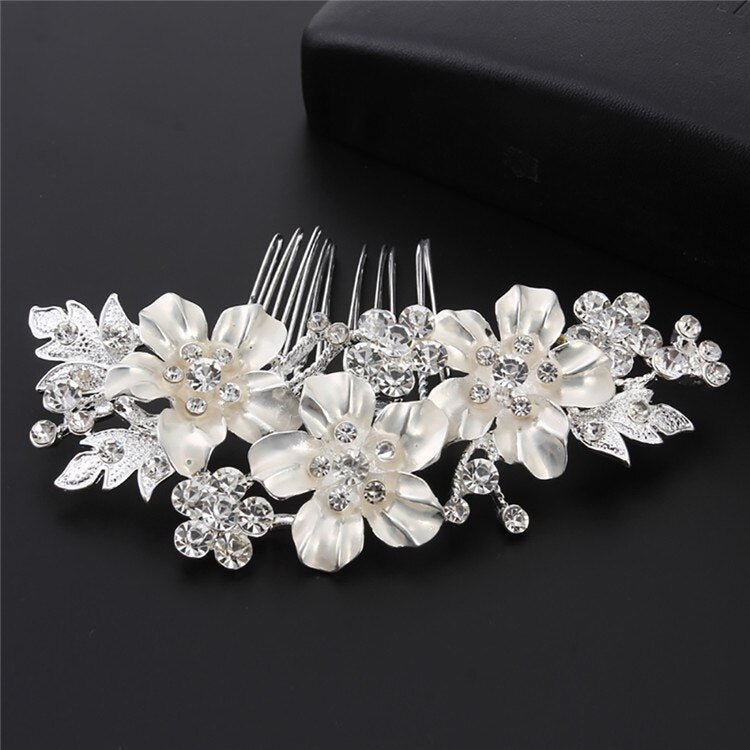 Handmade Crystal Barrette Pearl Hair Combs Ornament Bridal Hairpins