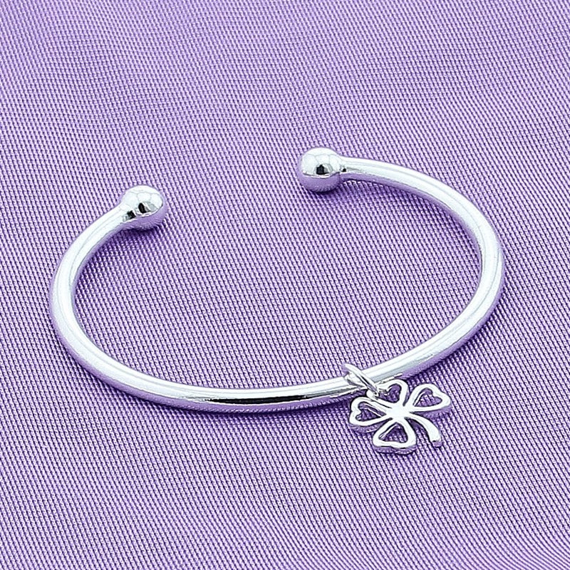 925 Sterling Silver Four-leaf Clover Bangle