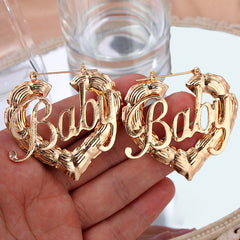 Heart Shaped Baby Letter Statement Hoop Earrings