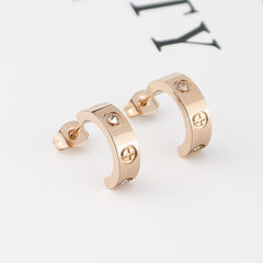 Luxury C Shape Cross Screw Stud Earring Titanium Steel