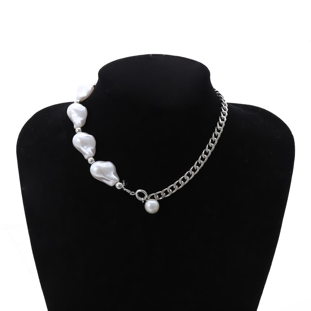 Goth Pearl Pendant Choker Necklace Statement Jewelry