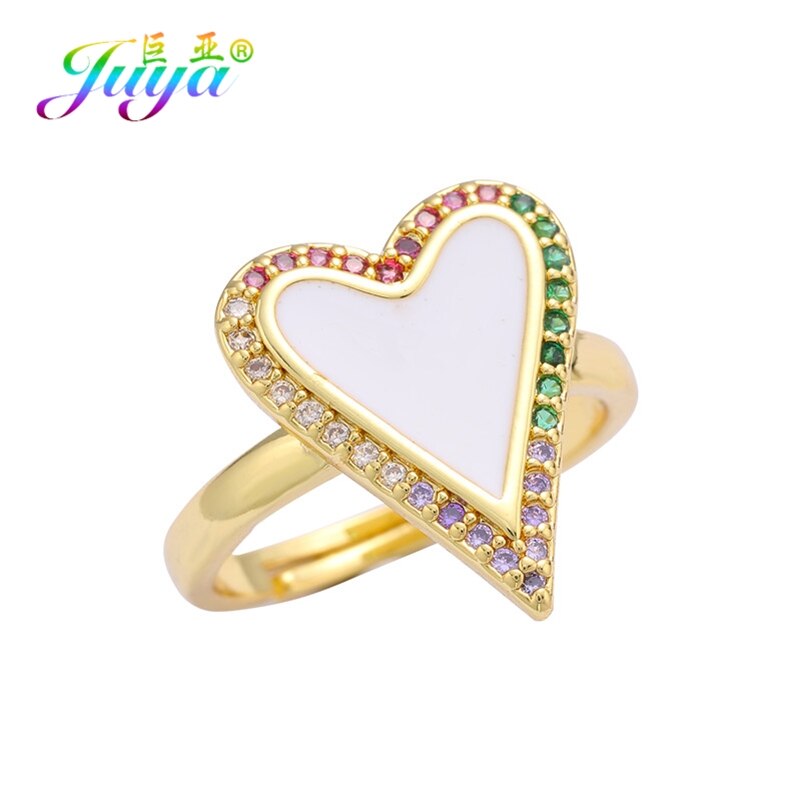 Luxury 18K Gold colour Plated Open Circle Adjustable Size Enamel Love Heart Rings