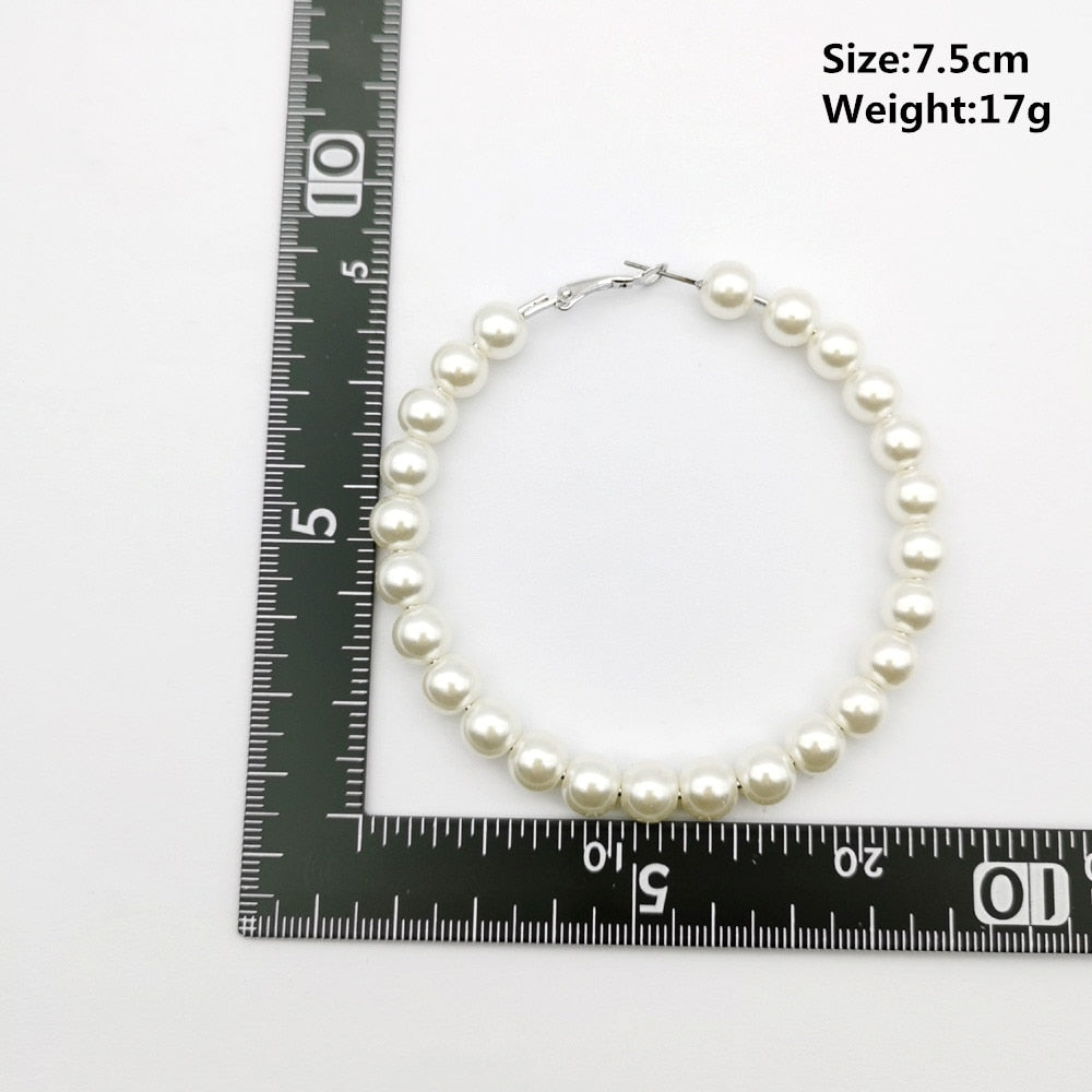 Elegant White Pearl Round Hoop Earring