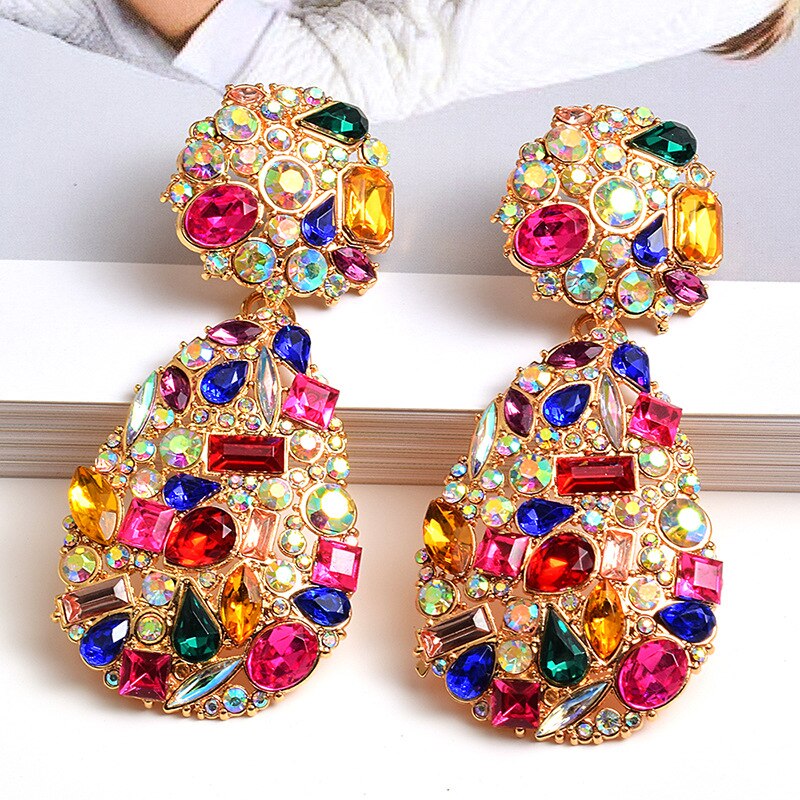 Statement Colorful Crystals Drop Earrings High quality Rhinestone Earring