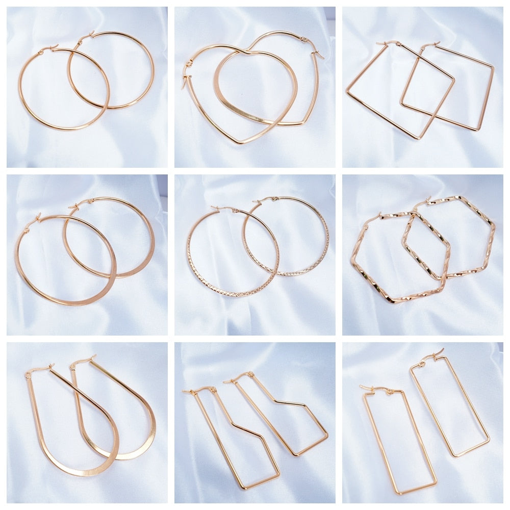 Big Gold Hoops shapes Stainless Steel Earrings 30mm/40mm/50mm