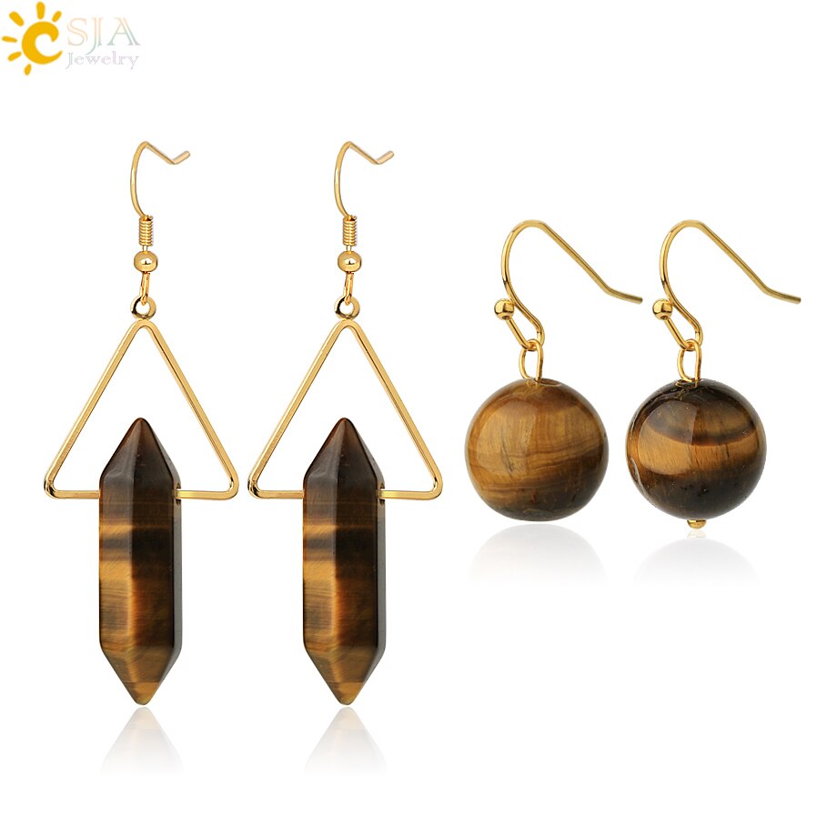 Crystal Hexagonal Dangle Semi Precious Stone Earrings