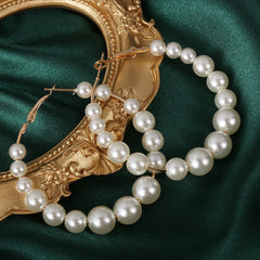 White Pearls Party Hoop Earrings