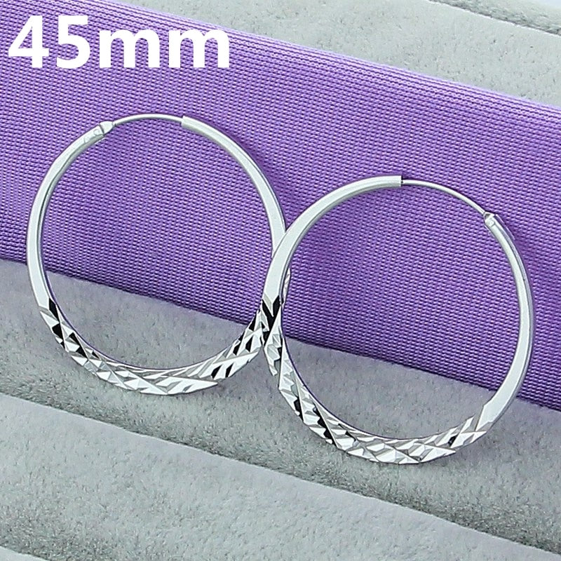 DOTEFFIL 925 Sterling Silver 40/45/50mm Round Circle Hoop Earrings For Women Wedding Engagement Party