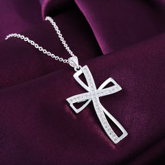 18 Inches Cross Zircon Pendant Necklace 925 Sterling Silver