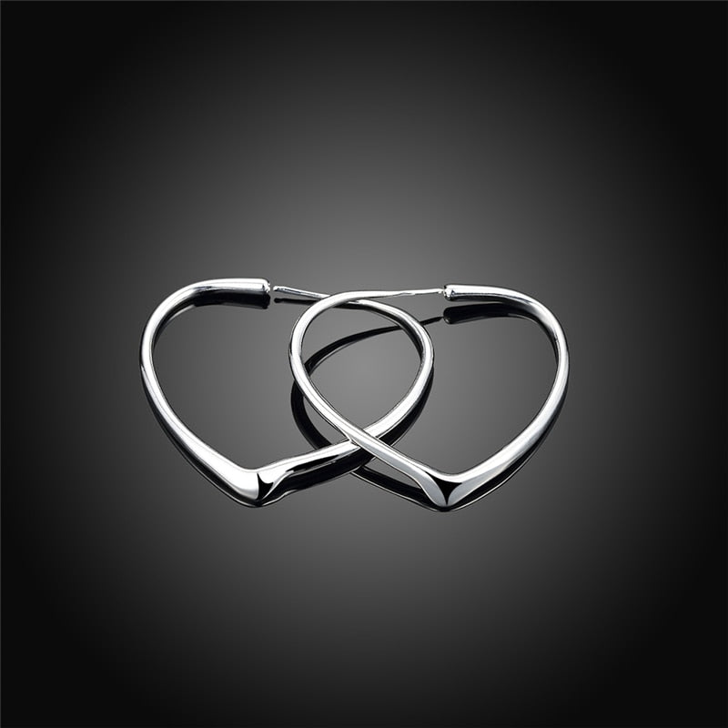 Heart 29x37mm Hoop Earrings 925 Sterling Silver