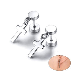 Cross Dangle Earrings - High Polished Stainless Steel