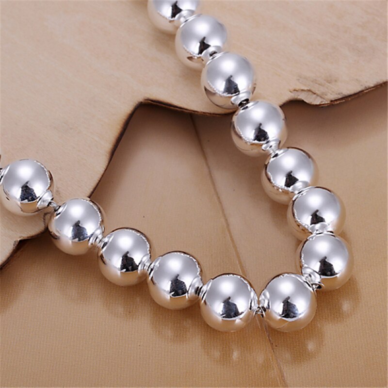 925 Sterling Silver 8mm Hollow Smooth Round Beads Necklace Bracelets Set