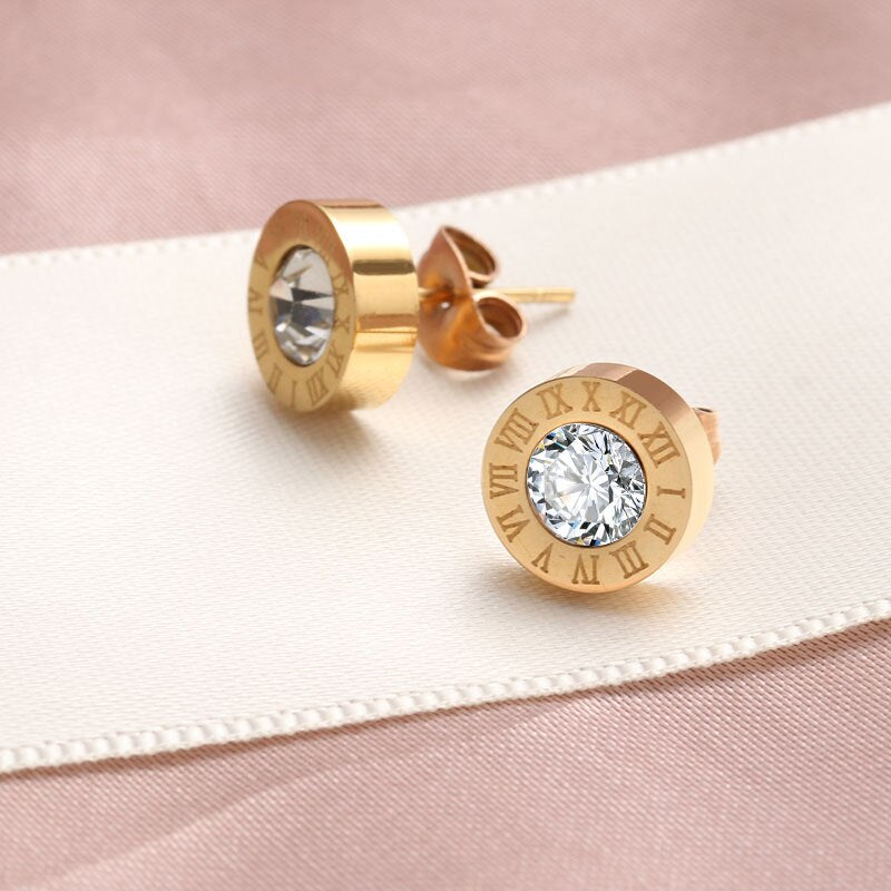 Luxury Geometric Crystal Stainless Various Styles Steel Stud Earrings