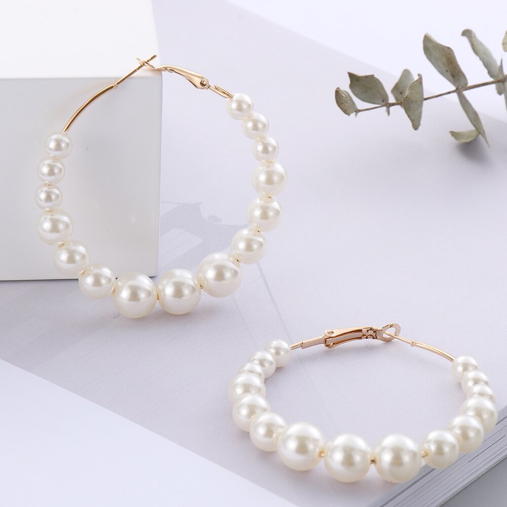 White Pearls Party Hoop Earrings