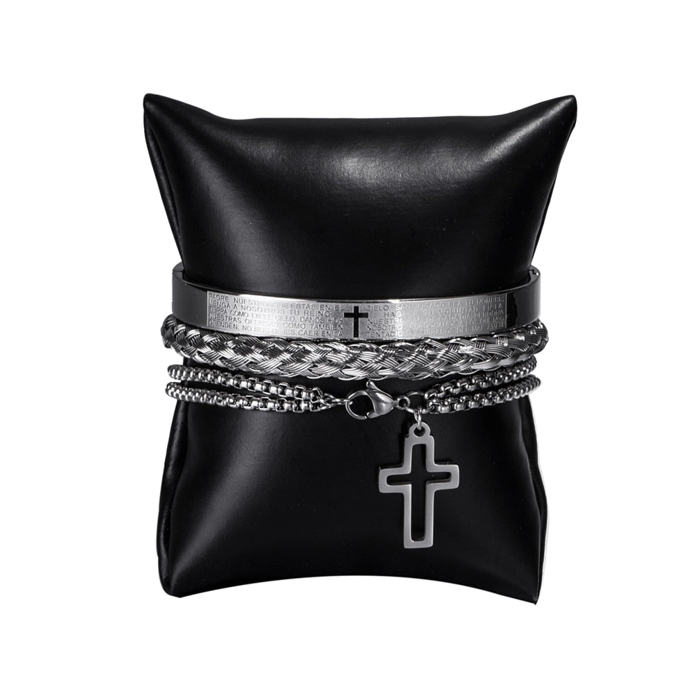 Luxury 3pcs/Set Stainless Steel Cross Charm Bracelet