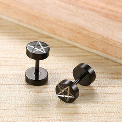 Stainless Steel Barbell Dumbbell Pentagram Studs Earrings