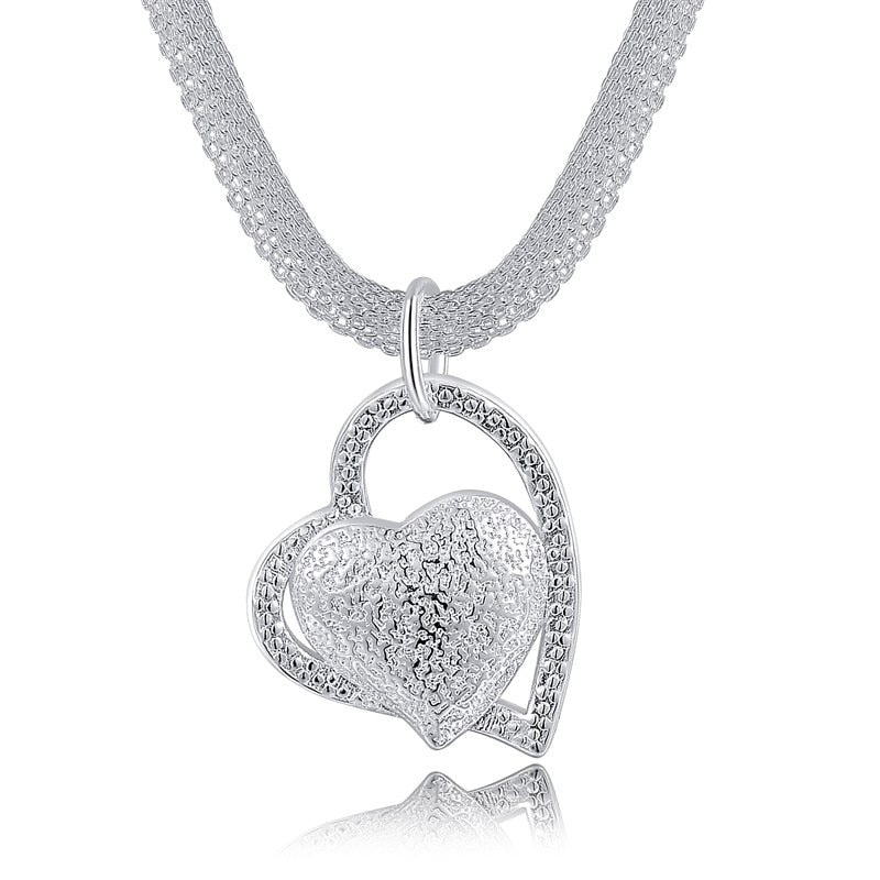 18 Inch Double Heart Pendant 925 Sterling Silver Necklace