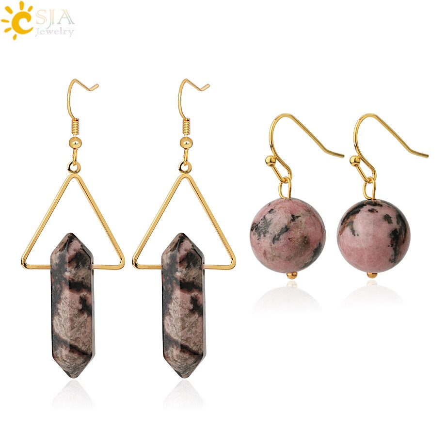 Crystal Hexagonal Dangle Semi Precious Stone Earrings