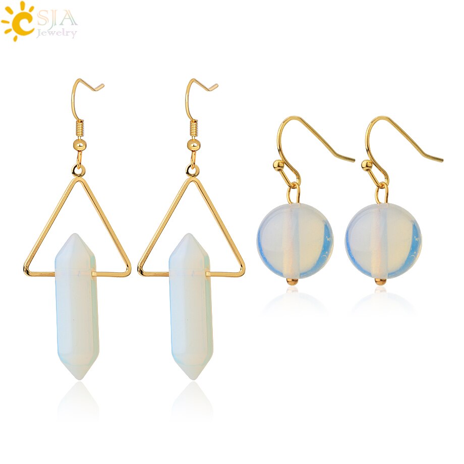 Crystal Hexagonal Dangle Semi Precious Stone Earrings