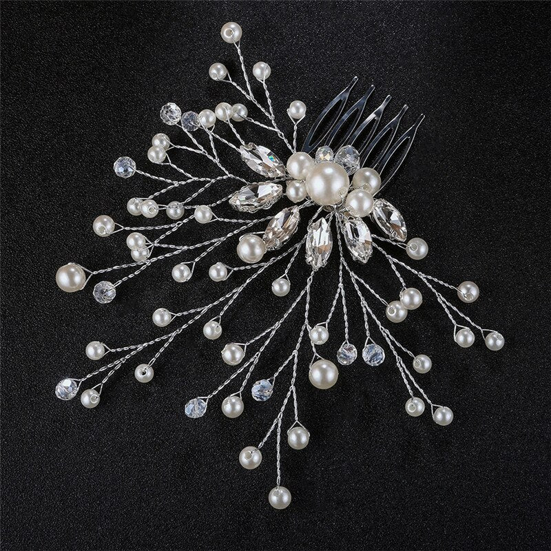 Handmade Crystal Barrette Pearl Hair Combs Ornament Bridal Hairpins