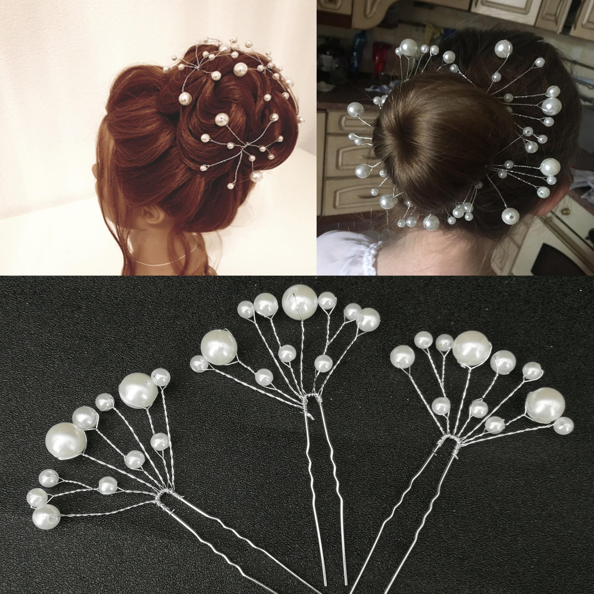 U-shaped Pin Metal Hairpins Simulated Pearl Bridal Tiara Hair Accessories